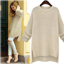 Load image into Gallery viewer, 2019 Winter Midi Long Thick Sweaters for Women New Irregular O-Neck Cute Solid Knitted Pullovers Girls Lady Casual Split Sweater
