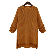 Load image into Gallery viewer, 2019 Winter Midi Long Thick Sweaters for Women New Irregular O-Neck Cute Solid Knitted Pullovers Girls Lady Casual Split Sweater