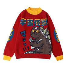 Load image into Gallery viewer, Harajuku Fashion Knitted Women Sweater Cartoon Monster Embroidery Student Sweater Coat Loose Retro Hit Color Pullover Sweater