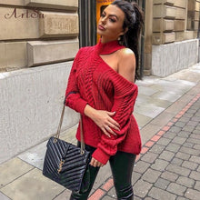 Load image into Gallery viewer, ArtSu Women's Sweaters 2019 New Casual Solid Loose Sweater Bare Shoulders Knitted Pullovers Winter Oversized Sweaters ASSW60310