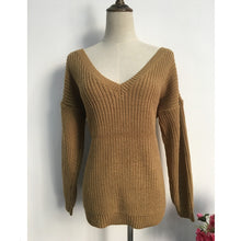 Load image into Gallery viewer, Rugod 2019 New Sexy Backless V-neck Sweater Women Pullover Autumn Winter Casual Knitted Sweater Femme Pullover Oversized Jumpers