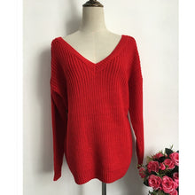 Load image into Gallery viewer, Rugod 2019 New Sexy Backless V-neck Sweater Women Pullover Autumn Winter Casual Knitted Sweater Femme Pullover Oversized Jumpers