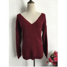 Load image into Gallery viewer, Rugod 2019 New Sexy Backless V-neck Sweater Women Pullover Autumn Winter Casual Knitted Sweater Femme Pullover Oversized Jumpers