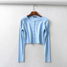 Load image into Gallery viewer, Fall 2019 Knitted Cardigan Button Up Korean Cute Sweaters Cropped Cardigan Women Kawaii Crop Sweater Knitting Top Streetwear