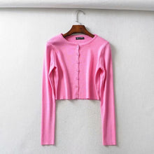 Load image into Gallery viewer, Fall 2019 Knitted Cardigan Button Up Korean Cute Sweaters Cropped Cardigan Women Kawaii Crop Sweater Knitting Top Streetwear