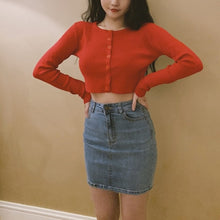 Load image into Gallery viewer, Fall 2019 Knitted Cardigan Button Up Korean Cute Sweaters Cropped Cardigan Women Kawaii Crop Sweater Knitting Top Streetwear