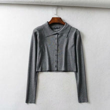 Load image into Gallery viewer, Fall 2019 Knitted Cardigan Button Up Korean Cute Sweaters Cropped Cardigan Women Kawaii Crop Sweater Knitting Top Streetwear