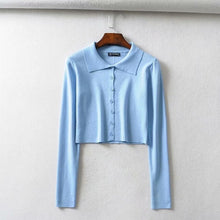 Load image into Gallery viewer, Fall 2019 Knitted Cardigan Button Up Korean Cute Sweaters Cropped Cardigan Women Kawaii Crop Sweater Knitting Top Streetwear