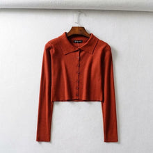 Load image into Gallery viewer, Fall 2019 Knitted Cardigan Button Up Korean Cute Sweaters Cropped Cardigan Women Kawaii Crop Sweater Knitting Top Streetwear