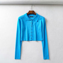 Load image into Gallery viewer, Fall 2019 Knitted Cardigan Button Up Korean Cute Sweaters Cropped Cardigan Women Kawaii Crop Sweater Knitting Top Streetwear