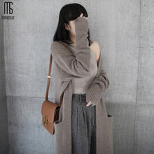 Load image into Gallery viewer, Manoswe Spring and Autumn 2019 Hot Sale Women Casual Knitted Long Cardigan Open Stitch Loose Knit Sweater Pocket Knitted Jumper