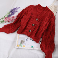 Load image into Gallery viewer, Autumn and Winter Women&#39;s Knit Cardigan Short Cardigan Tops Chic Students Loose Solid Color Single-breasted Sweater GD149