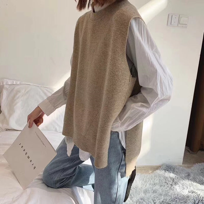 Loose lazy knitted cashmere wool vest vest female round neck sleeveless sweater solid color comfortable soft new product hot