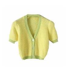 Load image into Gallery viewer, Pink cardigan womens sweaters korean crop sweater yellow autumn tops short sleeve v neck short cardigan mohair sweater fall 2019