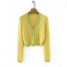 Load image into Gallery viewer, Pink cardigan womens sweaters korean crop sweater yellow autumn tops short sleeve v neck short cardigan mohair sweater fall 2019