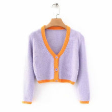 Load image into Gallery viewer, Pink cardigan womens sweaters korean crop sweater yellow autumn tops short sleeve v neck short cardigan mohair sweater fall 2019
