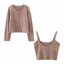 Load image into Gallery viewer, ZA 2020 spring new women's solid khaki cardigan knitted sweater Casual two pieces set fashion streetwear sexy female tops