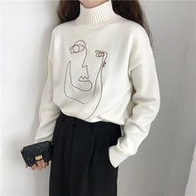 Load image into Gallery viewer, Geometric Face Winter Turtleneck Women Pullover Sweater Long Sleeve Loose Female Knitting Jumper Sweater Slim Ladies Sweater