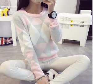 2019 Female Pullovers Winter Sweater Fashion Women Spring Autumn Pullover Long Sleeve Plaid Casual Ladies Sweaters